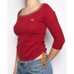 Burberry Red 3/4 Ruched Logo Sweater